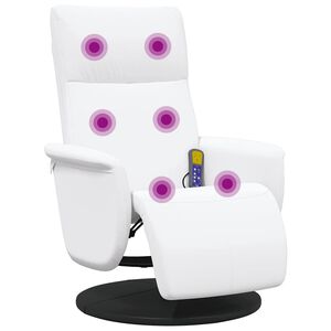 vidaXL Rozkładany fotel masujący z podn&oacute;żkiem, biały, sztuczna sk&oacute;ra