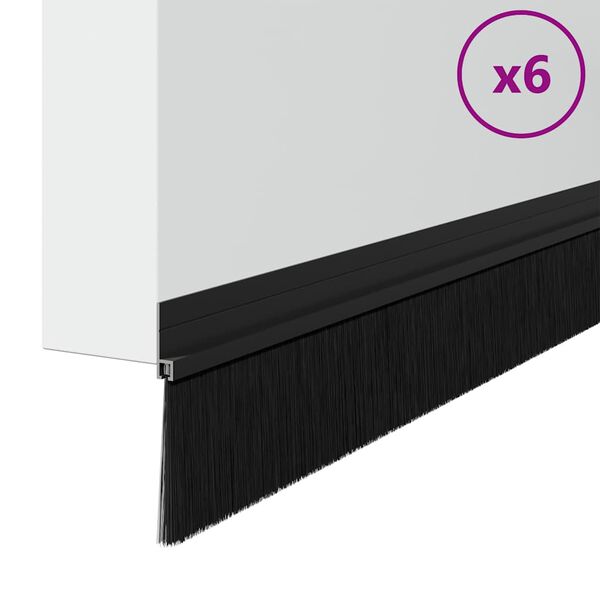 vidaXL Szczotki uszczelniające do drzwi samoprzylepne 6 pcs Czarny