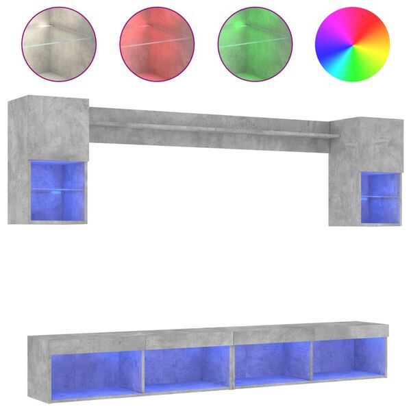 vidaXL 6-częściowy zestaw mebli TV z LED, szarość betonu