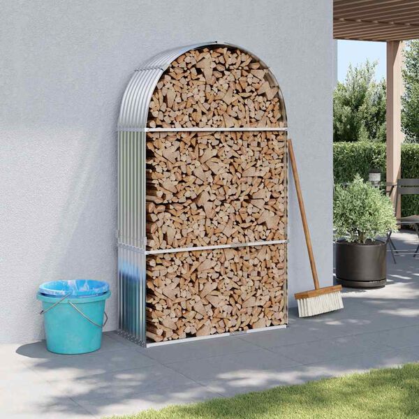 vidaXL Stojak na drewno, srebrny, 120x45x210 cm, stal galwanizowana