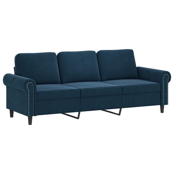 vidaXL 3-osobowa sofa z poduszkami, niebieska, 180 cm, aksamit