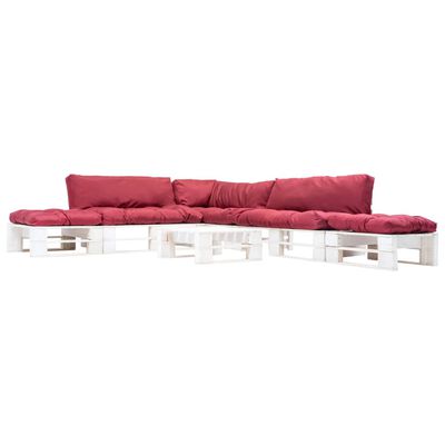 vidaXL 6-częściowy zestaw mebli z palet, czerwone poduszki, drewno