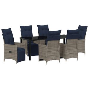 vidaXL Zestaw st&oacute;ł i krzesła z poduszką 7 pcs Szary Rattan PE