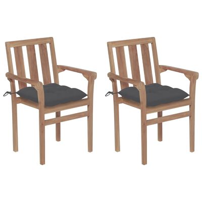 vidaXL Krzesła ogrodowe, 2 szt., antracytowe poduszki, drewno tekowe
