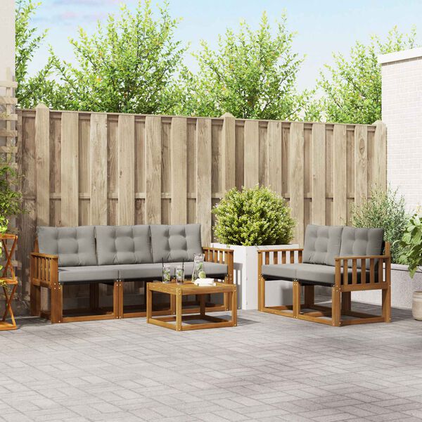 vidaXL Zestaw sof na zewnątrz z poduszką 6 pcs Naturalny i Jasny Szary