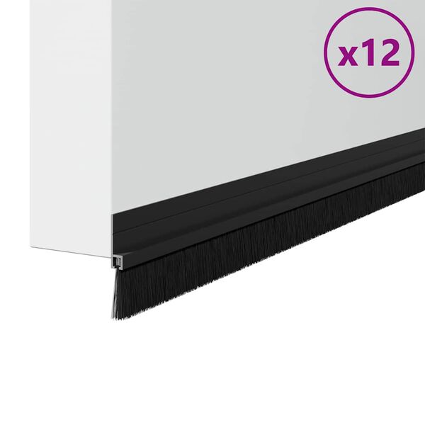 vidaXL Szczotki uszczelniające do drzwi samoprzylepne 12 pcs Czarny
