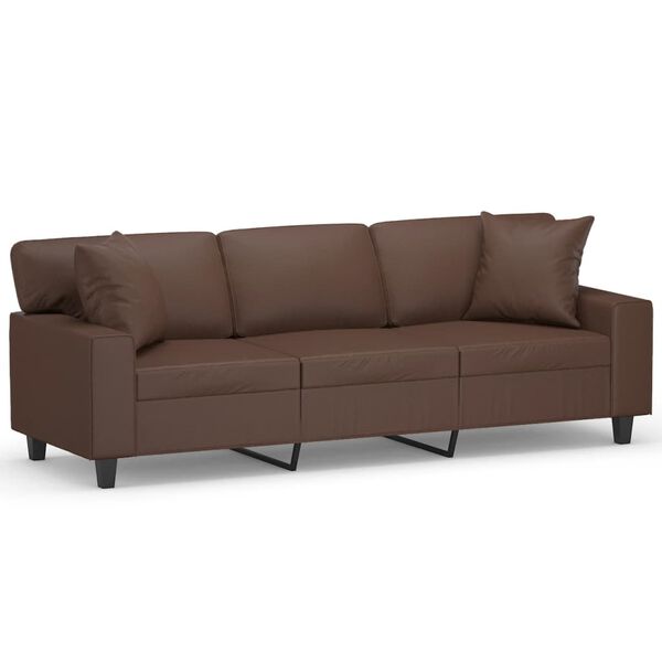 vidaXL 3-osobowa sofa z poduszkami, brązowa, 180 cm, sztuczna sk&oacute;ra
