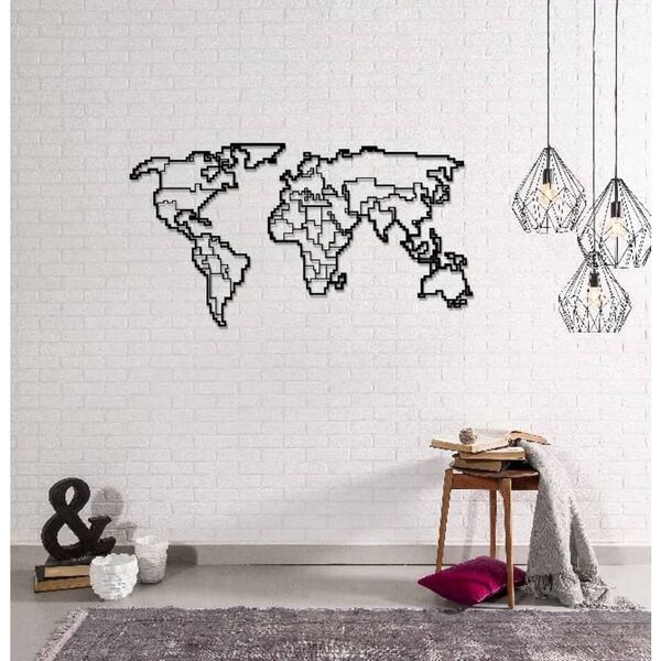 Homemania Dekoracja ścienna World Map 11, 100x53 cm, metalowa, czarna