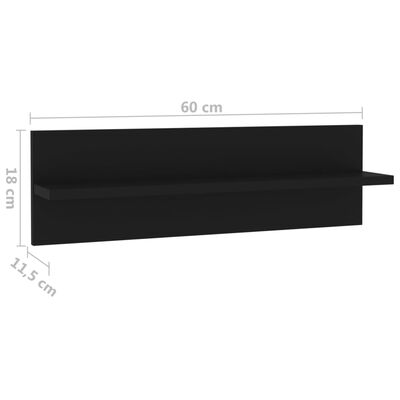 vidaXL Półki ścienne, 4 szt., czarne, 60 x 11,5 x 18 cm, płyta