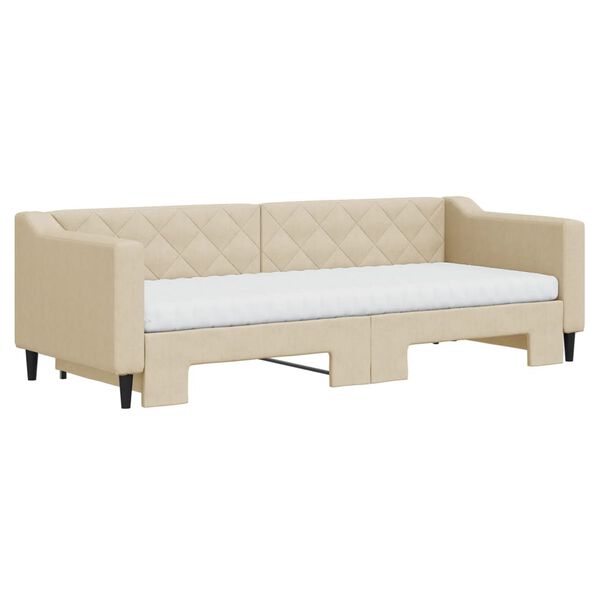 vidaXL Sofa rozsuwana z materacami, kremowa, 80x200 cm, tkanina