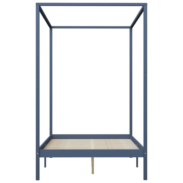 vidaXL Rama ł&oacute;żka z baldachimem, 4 szuflady, szara, sosna, 140x200 cm