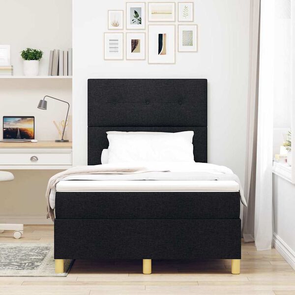 vidaXL Ł&oacute;żko z sprężyną LED z materacem Czarny 120 x 200 cm tkanina