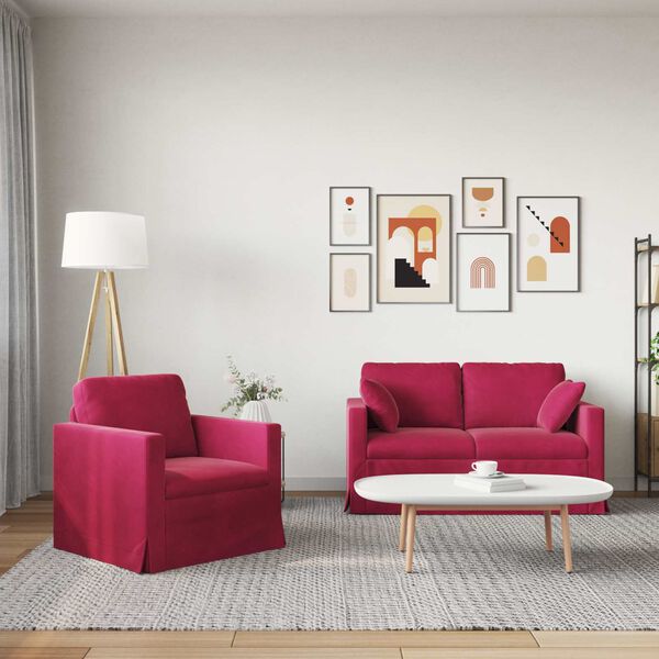 vidaXL Sofa 2 pcs Czerwone wino