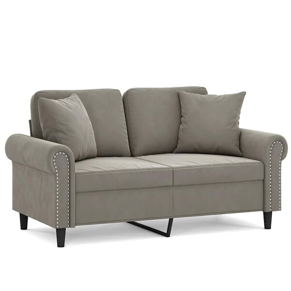 vidaXL 2-osobowa sofa z poduszkami, jasnoszara, 120 cm, aksamit