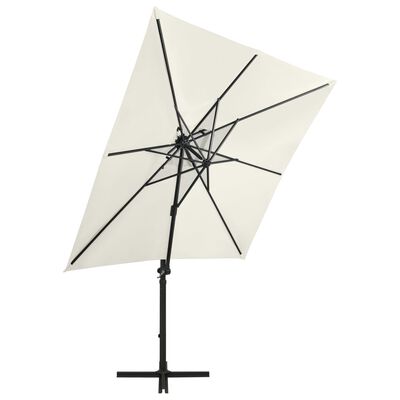 vidaXL Parasol wiszący z lampkami LED i słupkiem, piaskowy, 250 cm