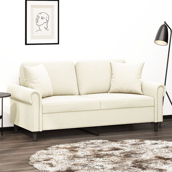 vidaXL 2-osobowa sofa z poduszkami, kremowa, 140 cm, aksamit