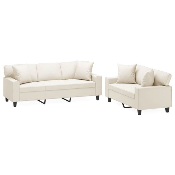 vidaXL 2-cz. zestaw sof z poduszkami, kremowy, sztuczna sk&oacute;ra