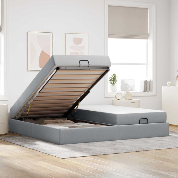 vidaXL Rama ł&oacute;żka z materacem z materacem 2 pcs Jasnoszary tkanina