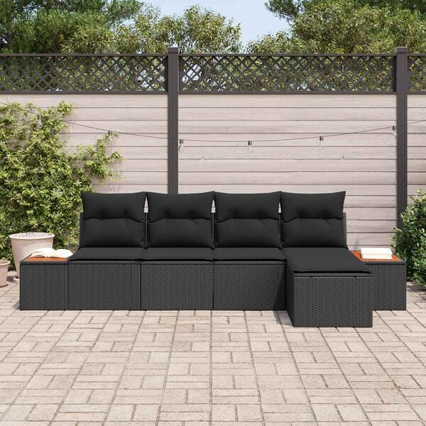 vidaXL Zestaw Sof na Ogr&oacute;d z poduszką 5 pcs Czarny Rattan poli