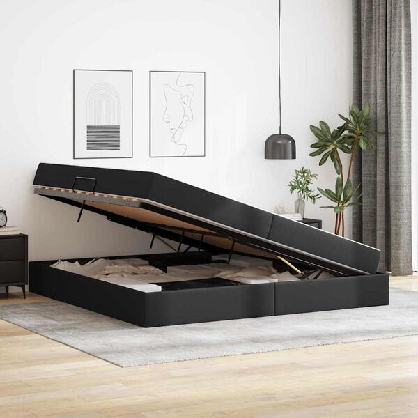 vidaXL Ł&oacute;żko z miejscem na przechowywanie i materacem 2 pcs Czarny