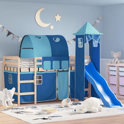vidaXL Dziecięce łóżko na antresoli, z wieżą, niebieskie, 80x200 cm