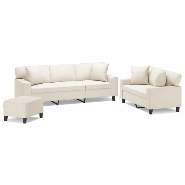 vidaXL 3-cz. zestaw wypoczynkowy, poduszki, kremowy, sztuczna sk&oacute;ra