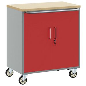 vidaXL W&oacute;zek roboczy na k&oacute;łkach Czerwony i Szary 75 x 45 x 85 cm