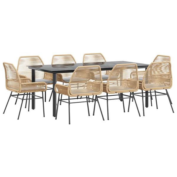 vidaXL 9-częściowy zestaw ogrodowy poduszkami brązowy polirattan szkło