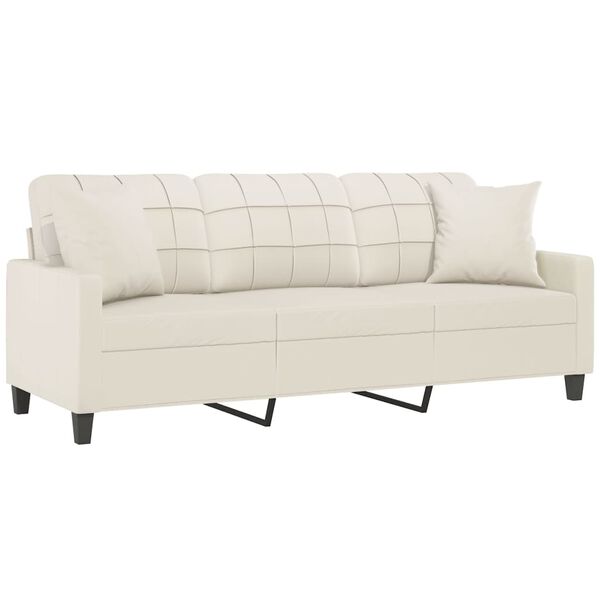 vidaXL 3-osobowa sofa z poduszkami, kremowa, 180 cm, sztuczna sk&oacute;ra
