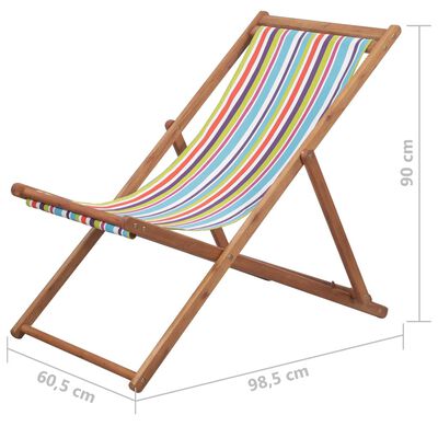 vidaXL Składany leżak plażowy, tkanina i drewniana rama, wielokolorowy