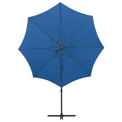 vidaXL Wiszący parasol z lampkami LED i słupkiem, lazurowy, 300 cm