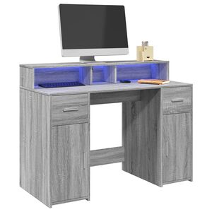 vidaXL Biurko z podświetleniem LED, szary dąb sonoma, 120x55x91 cm