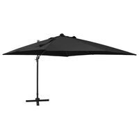 vidaXL Wiszący parasol z lampkami LED i słupkiem, czarny, 300 cm