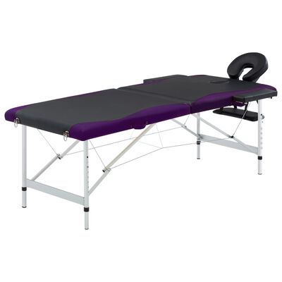 vidaXL Składany stół do masażu 2-strefowy, aluminium, czarno-fioletowy