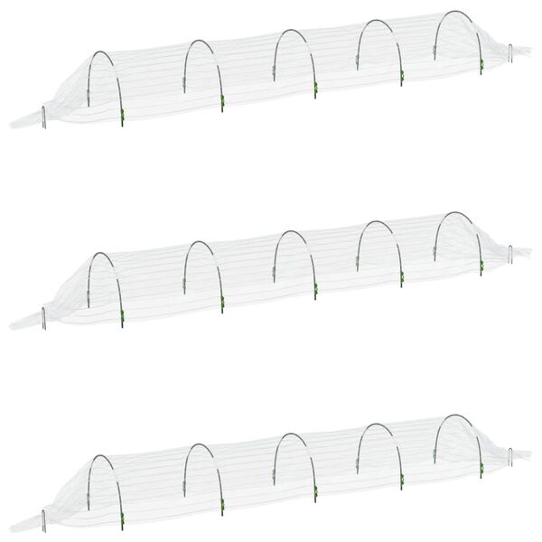 vidaXL Tunele ogrodowe z siatki, 3 szt., 1,5x5 m, włókno szklane i PP