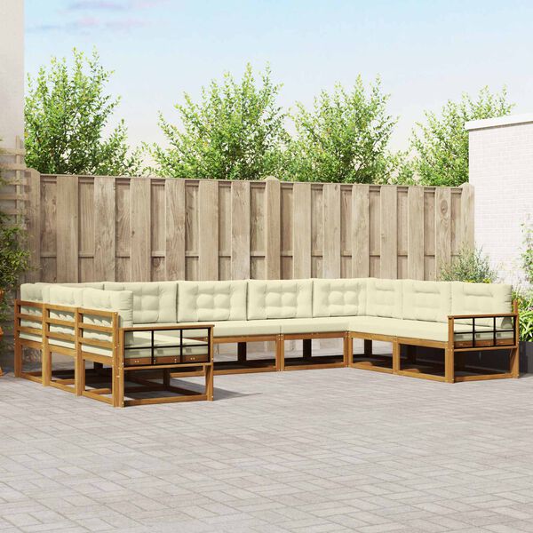 vidaXL Zestaw sof na zewnątrz z poduszką 9 pcs Naturalny i Kremowy