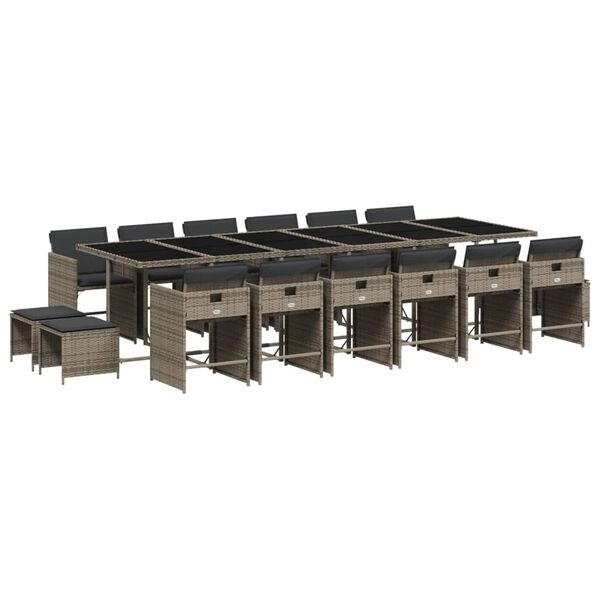 vidaXL 17-cz. zestaw mebli ogrodowych z poduszkami, szary, rattan PE