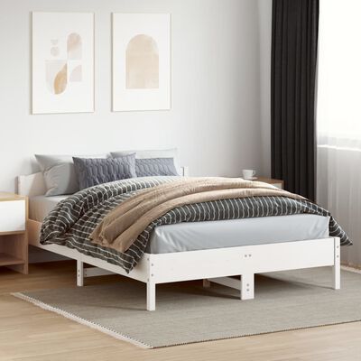 vidaXL Rama łóżka z zagłówkiem, biała, 160x200 cm, lite drewno sosnowe