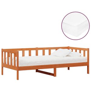 vidaXL Ł&oacute;żko dzienne z materacem Brązowy i biały wosk 90 x 200 cm