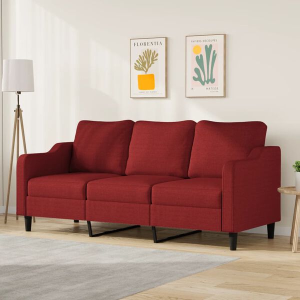 vidaXL Sofa 3-osobowa, winna czerwień, 180 cm,tapicerowana tkaniną
