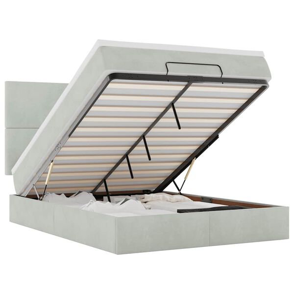 vidaXL Rama ł&oacute;żka otomana z materacami, szara, 140x190 cm, aksamit