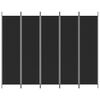 vidaXL Parawan 5-panelowy, czarny, 250x200 cm, tkanina