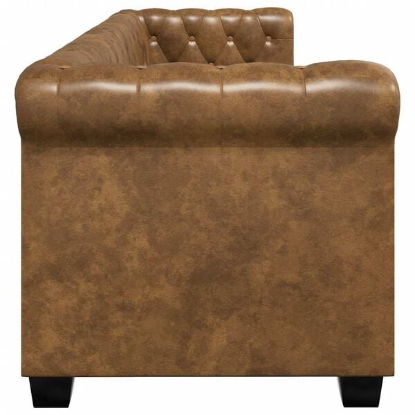 vidaXL Trzyosobowa sofa Chesterfield ze sztucznej skóry, brązowa