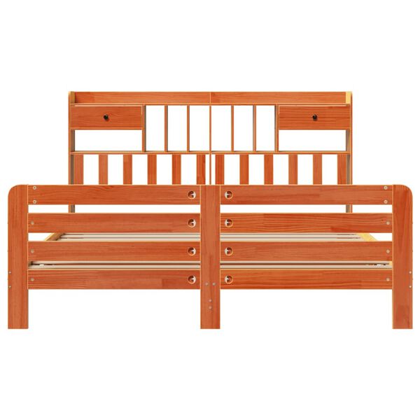 vidaXL Ł&oacute;żko z regałem, bez materaca, woskowy brąz, 200x200cm, sosnowe
