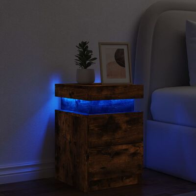 vidaXL Szafka nocna z oświetleniem LED, przydymiony dąb, 35x39x55 cm