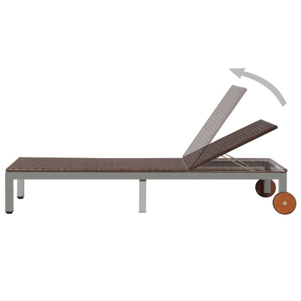 vidaXL Leżak z kółkami, polirattan, brązowy