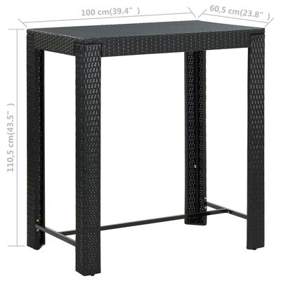 vidaXL Ogrodowy stolik barowy, czarny, 100x60,5x110,5 cm, polirattan