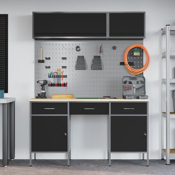 vidaXL Zestaw szafek roboczych z szufladą z p&oacute;łką 8 pcs Czarny