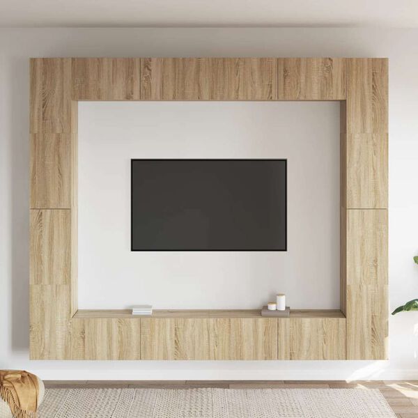 vidaXL 8-cz. zestaw szafek telewizyjnych, dąb sonoma, płyta wi&oacute;rowa