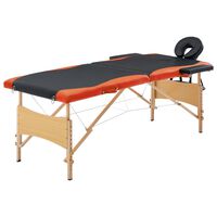 vidaXL Składany stół do masażu 2-strefowy, drewno, czarno-pomarańczowy